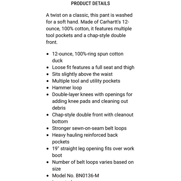 Carhartt Loose Fit Washed Duck Double-Front Black Utility Work Pant Men's 40x32 - Picture 15 of 15